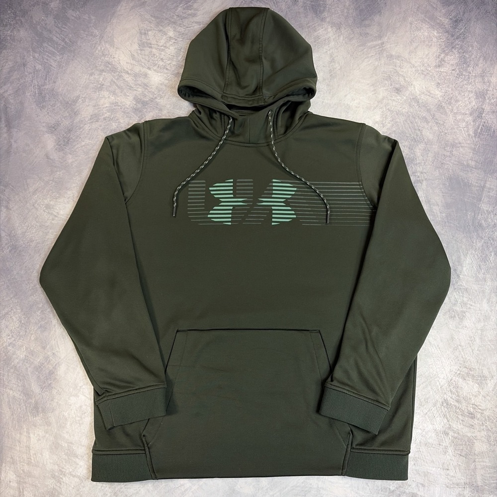 Under Armour Hoodie Mens XL Green ColdGear Loose Fit Graphic Pullover Sweatshirt